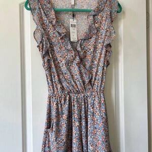 BCBGeneration Floral Sleeveless Romper in Blue and Peach